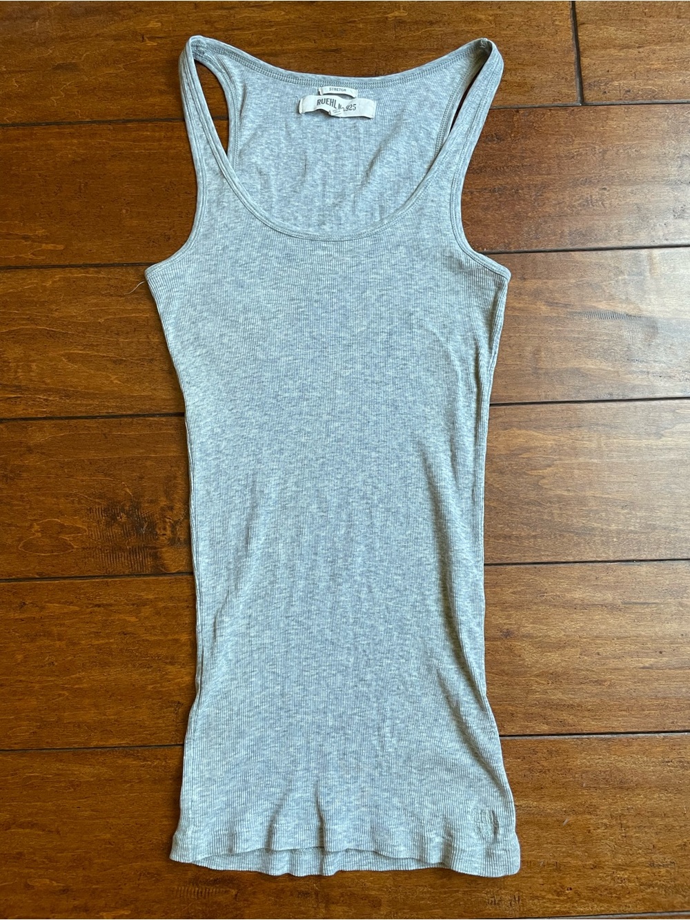Ruehl No. 925 ribbed gray thin cotton tank top embroidered logo S